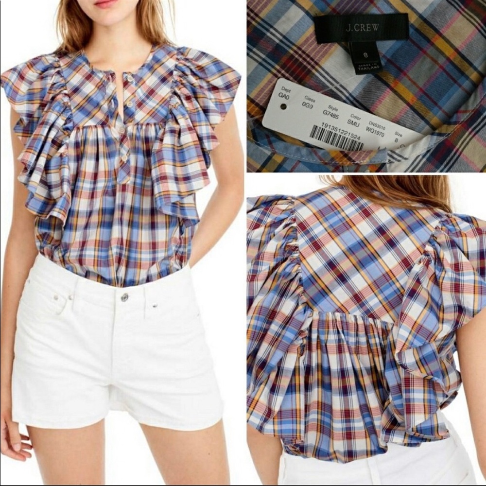 J Crew Danny Hula Plaid Ruffle Sleeve